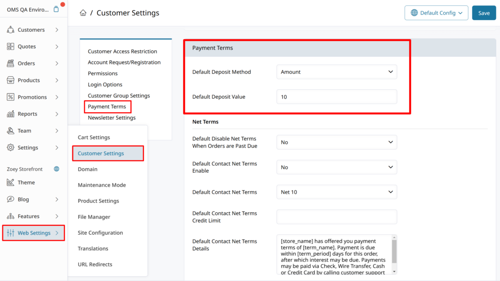 Global deposit settings